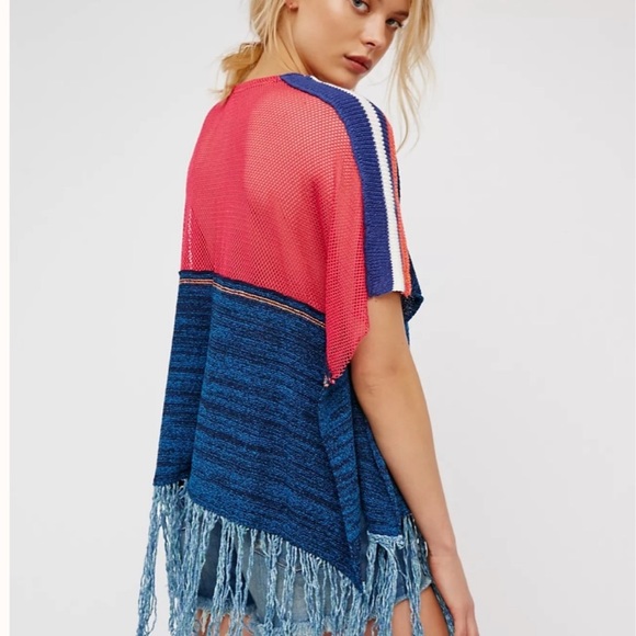 Free People Sunset Knit Fringe Poncho M/L - Picture 4 of 15